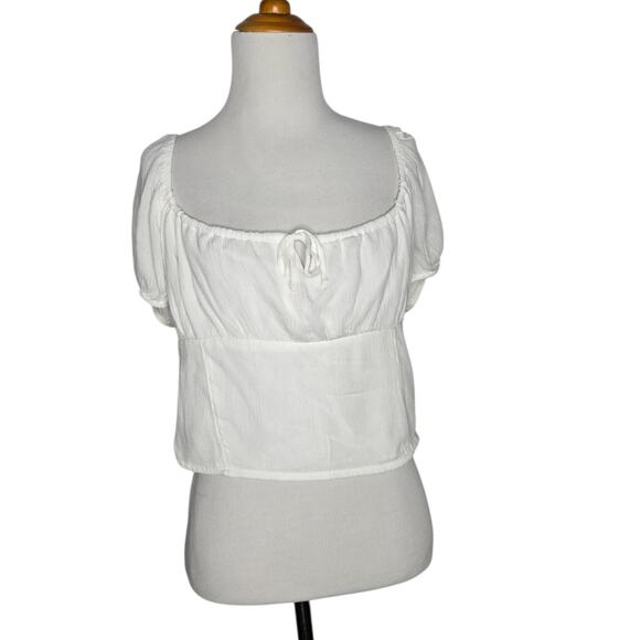 Hollister Babydoll Milkmaid Cropped Top White Smocked Coquette Women Medium - Picture 2 of 12